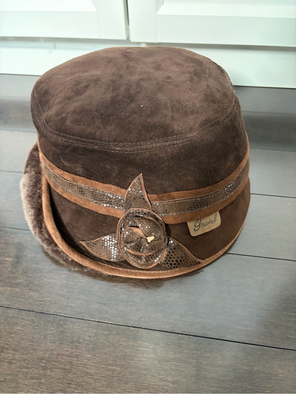 Gravel Dark Brown Suede Women's Cloche Hat with Decorative Band